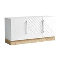**Moderne witte kast met houten voet en diagonale lijnen**