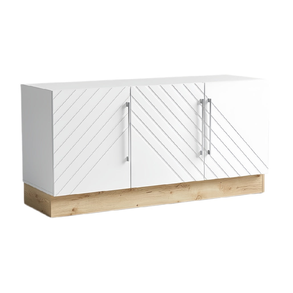 **Moderne witte kast met houten voet en diagonale lijnen**