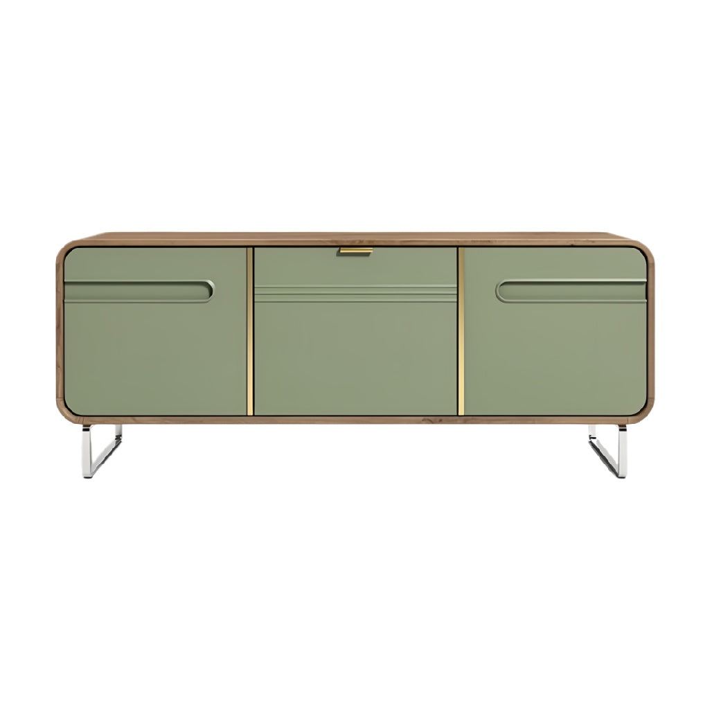 **Moderne TV-meubel met groene fronten en metalen details**