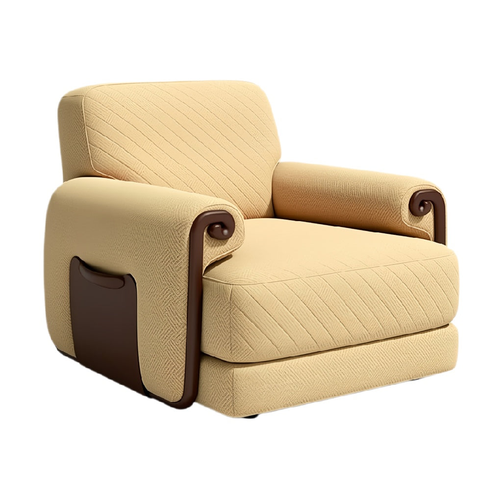 **Technische titel in het Nederlands: Comfortabele beige fauteuil met unieke armleuningen**