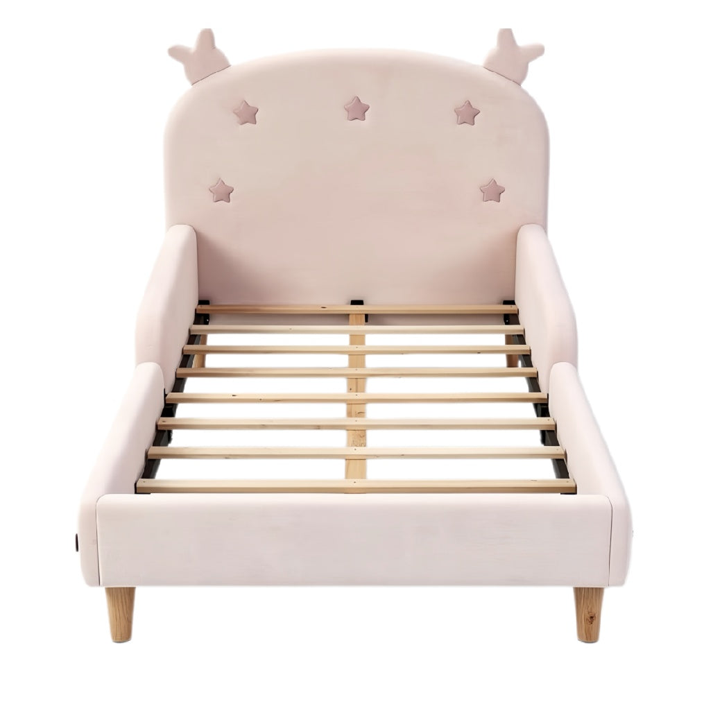 **Technische titel in het Nederlands: ** Moderne kinderbed met schattige oorranden en houten lattenbodem